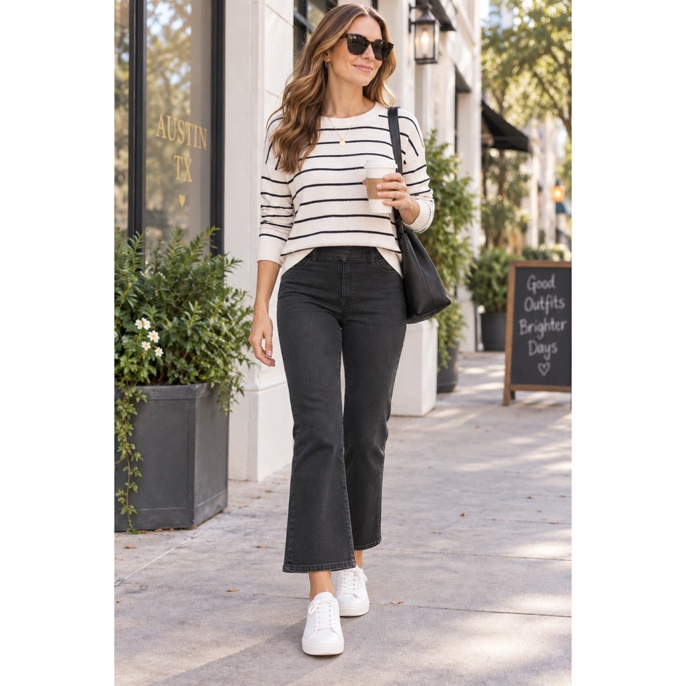 NWT Old Navy Weekender Flare Jeans 10 Charcoal Black High Rise Pull On Stretch
